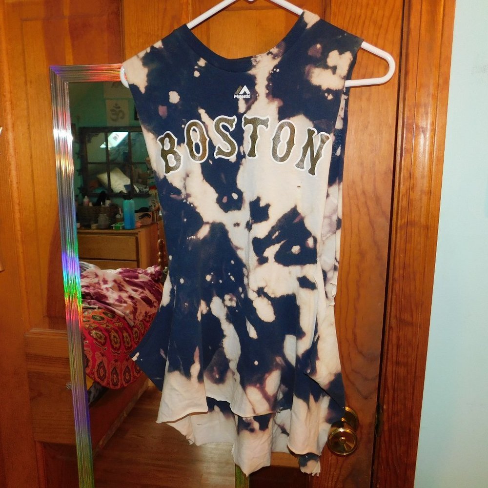 boston red sox big papi #34 majestic MLB baseball bleached tiedye tshirt unisex